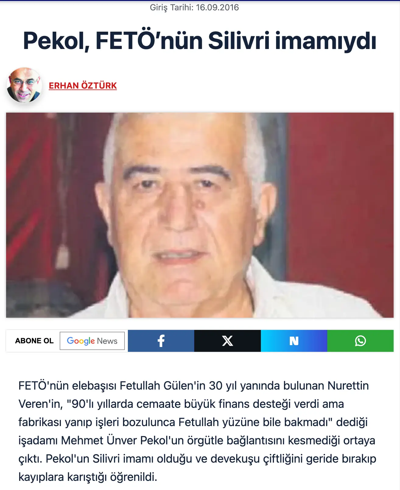ETKİN PİŞMANLIKTAN FAYDALANAN İFTİRACI FETÖ'CÜ ÇIKTI mehmet ünver pekol