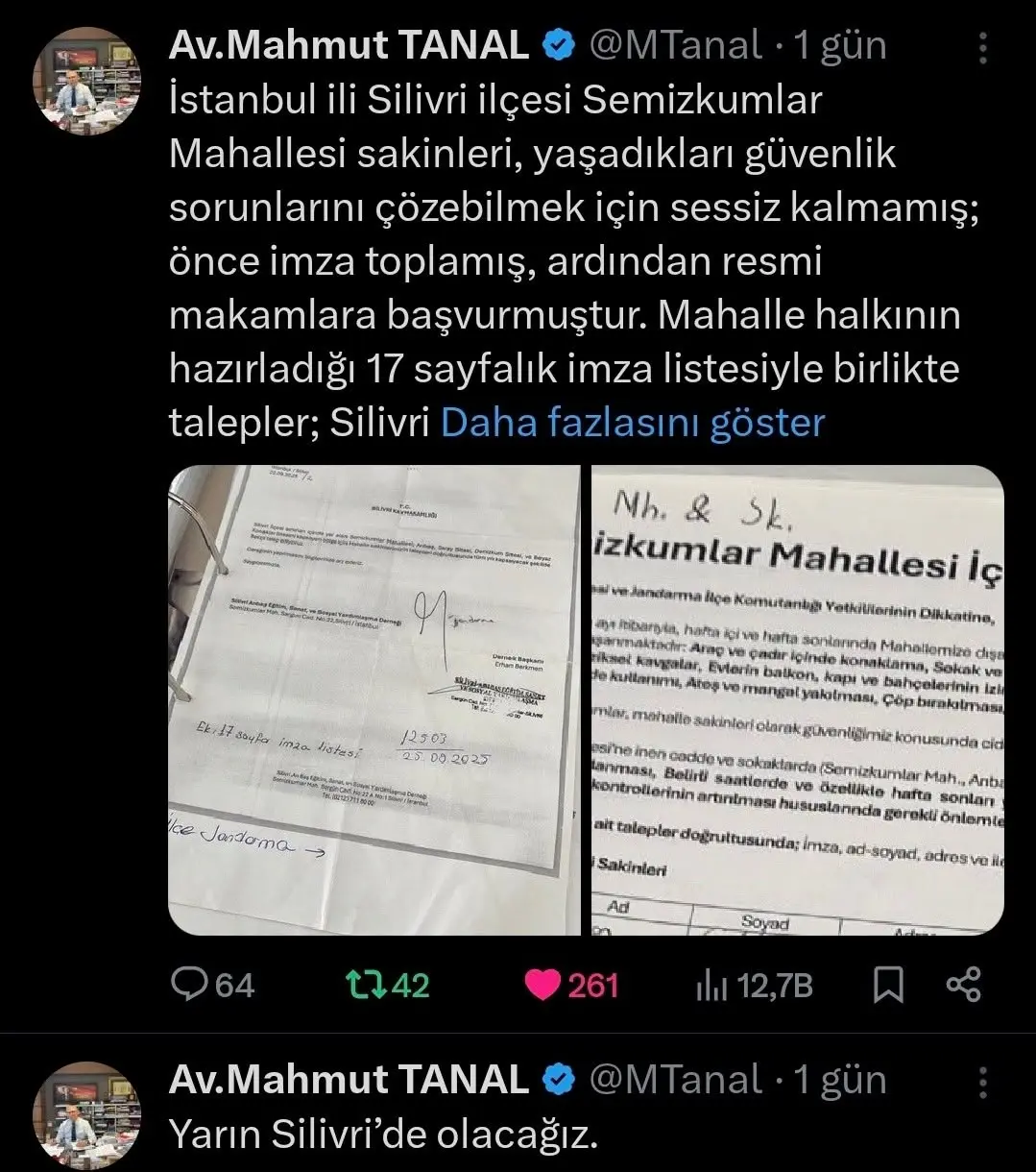 MAHMUT TANAL'DAN SEMİZKUMLAR ÇAĞRISI mahmut tanal silivri semizkumlar mahallesi