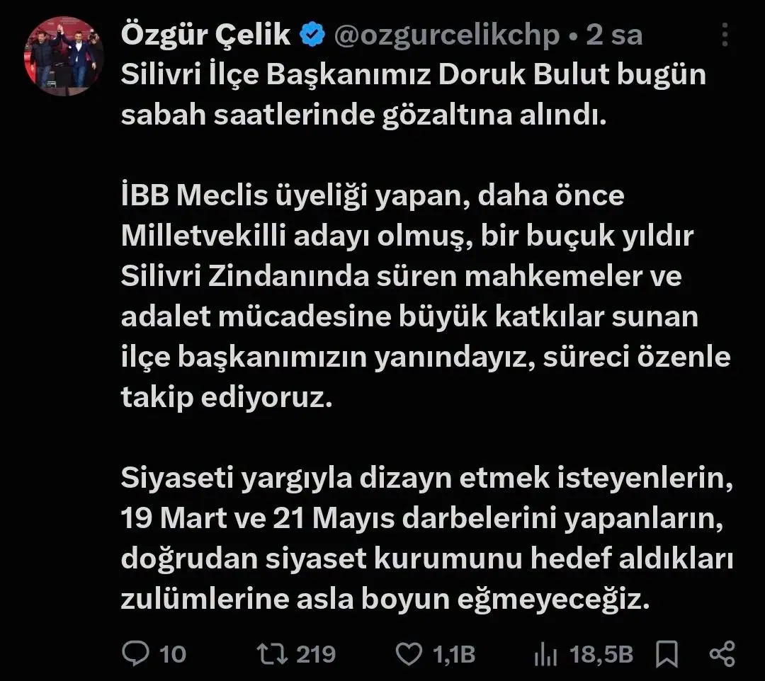 CHP SİLİVRİ İLÇE BAŞKANI DORUK BULUT GÖZALTINDA özgür çelik doruk bulut