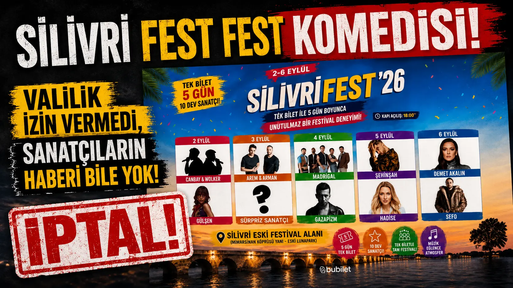 SİLİVRİ FEST KOMEDİSİ: SANATÇILARIN KONSERDEN HABERİ YOK! silivri fest